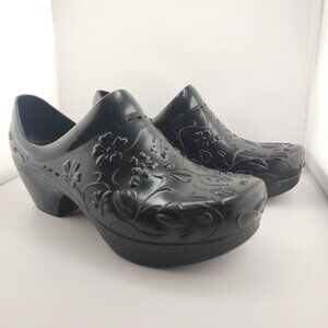 Dansko Pixie Black Embossed Rubber Slip-On Clogs – Size 39 (8.5-9)